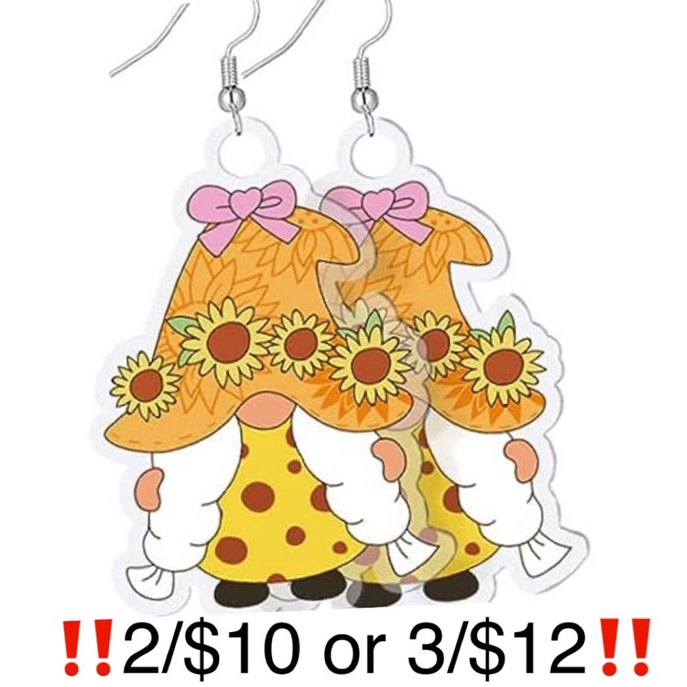 Sunflower Gnome Dangling Acrylic French Wire Alloy Fishhook Back Earrings